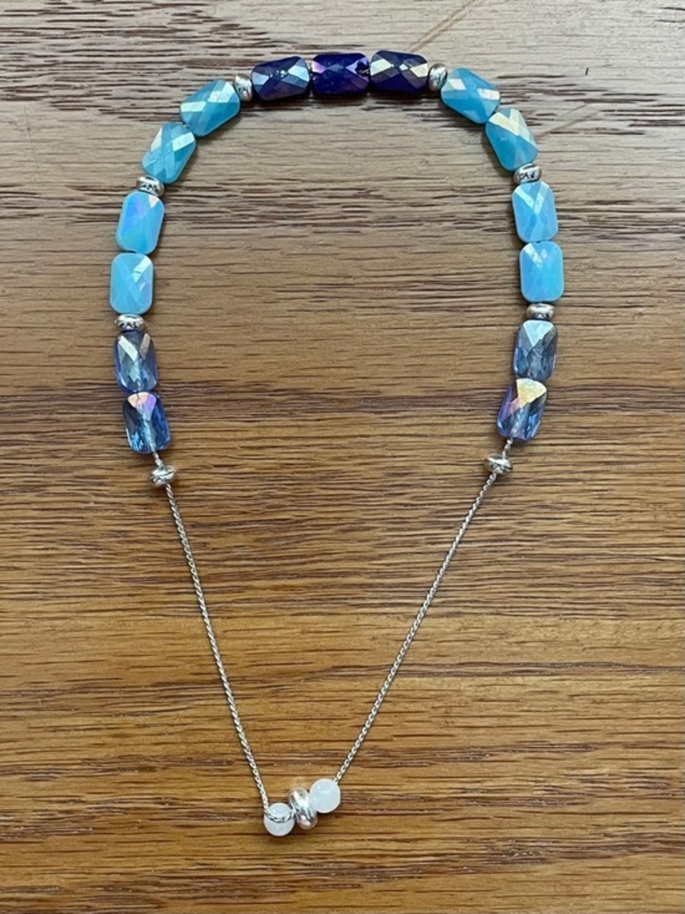 Beautiful Crystal Blue Purple Silver Beaded Adjustable Bracelet